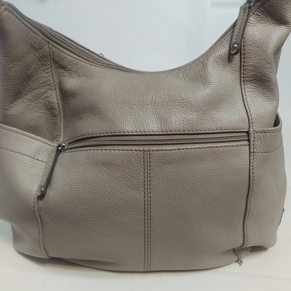 Leather‎ Hobo Shoulder Bag Designer Style Buckle Detail Taupe